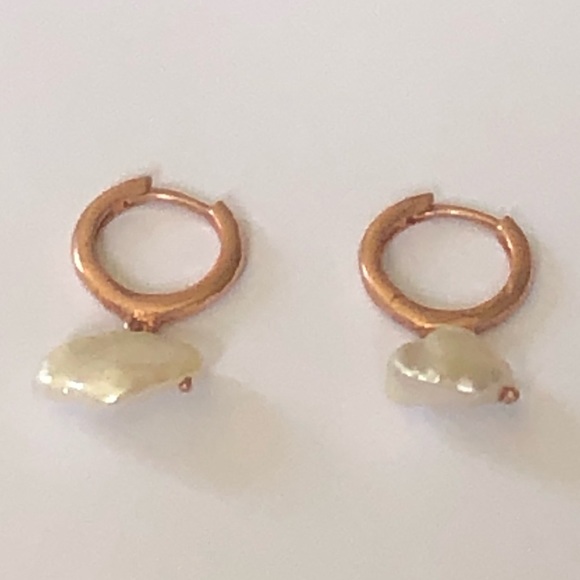 925 Silver pearl hoop earrings 14k rose gold plated - Picture 2 of 4